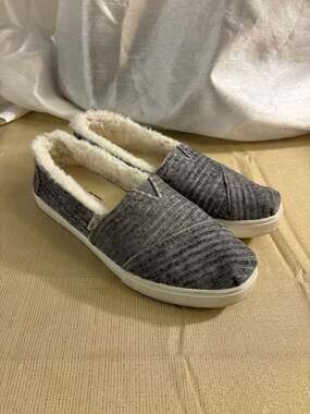 TOMS Alpargata Cupsole Grey Ribbed Corduroy Faux Fur Lined Slip-On Shoes
